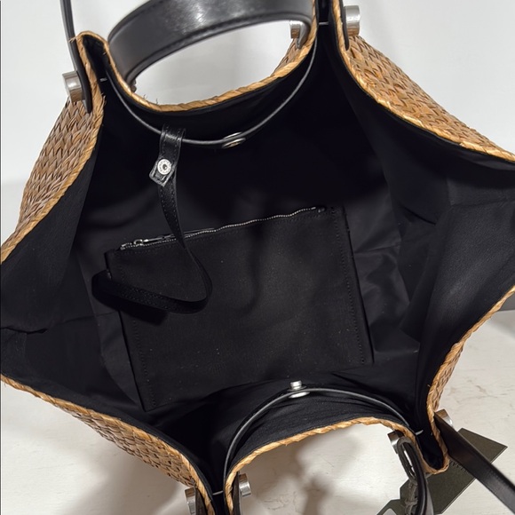All Saints Brown Woven & Black Leather Tote Bag - Picture 4 of 7